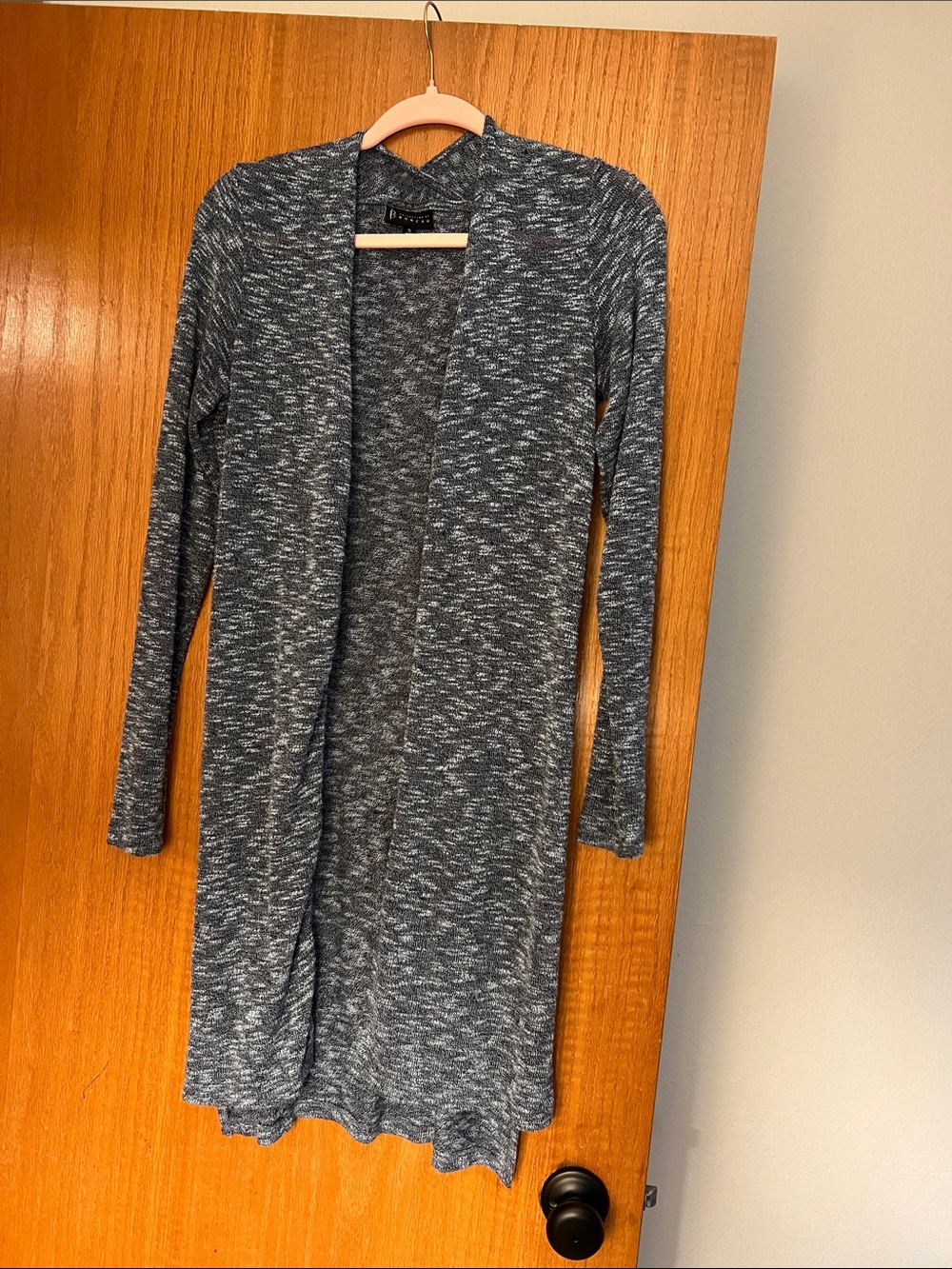 Lightweight Open-Front Longline Cardigan Sweater Heather Blue/Gray